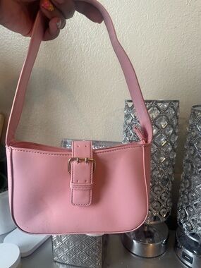 Classic Pink Shoulder Bag with Buckle Strap